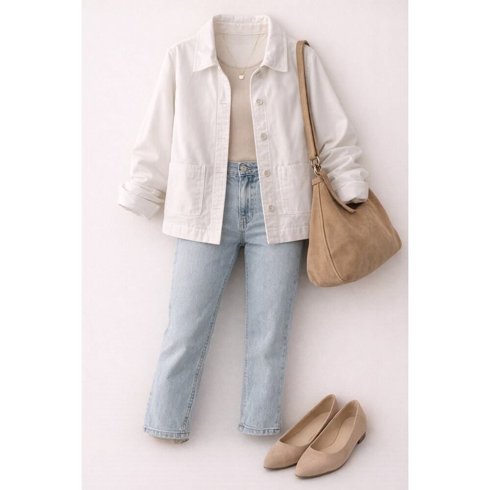 Eileen Fisher White Organic Cotton Stretch Cropped Jacket Minimalist Boxy Large